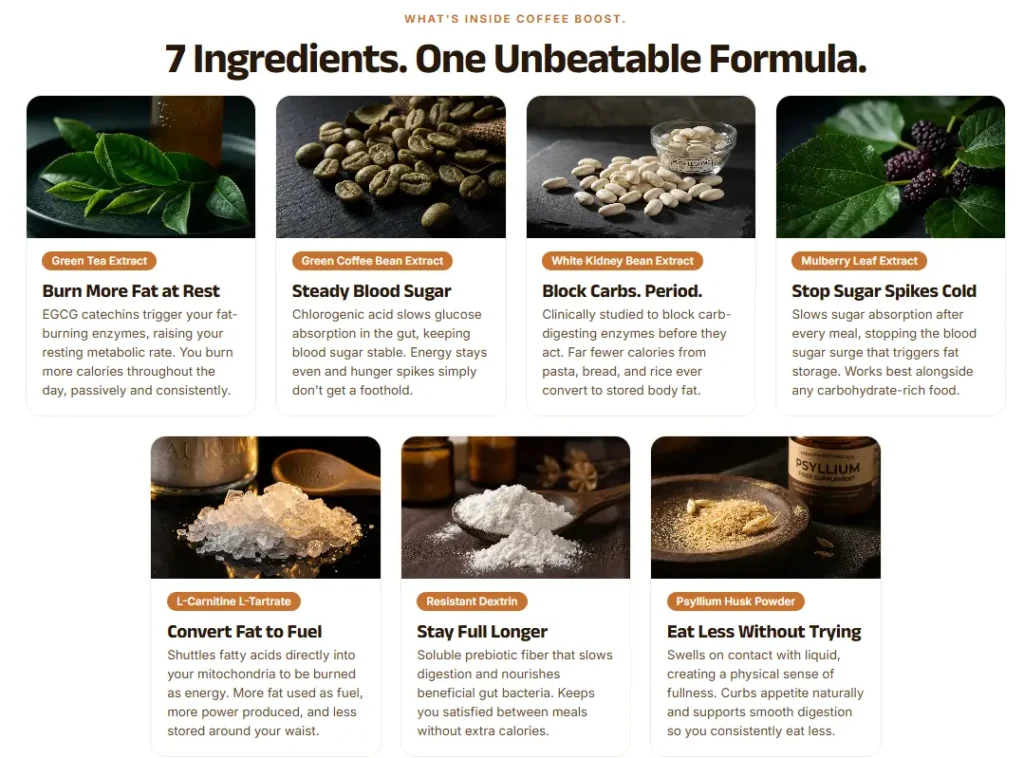 Akemi Coffee Boost sales page ingredient list